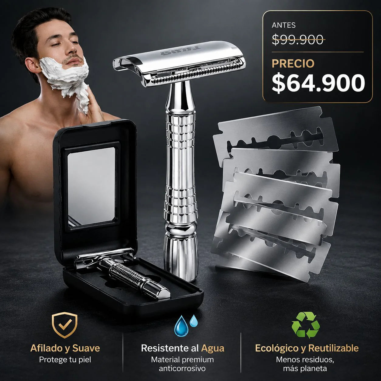 ¡Nueva! Luxblade™ Kit Premium De Afeitado En Acero Inoxidable