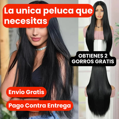 ¡Nueva! Peluca Seda Real™  Lisa Negra-Para Mujeres Que Brillan Sin Pedir Permiso