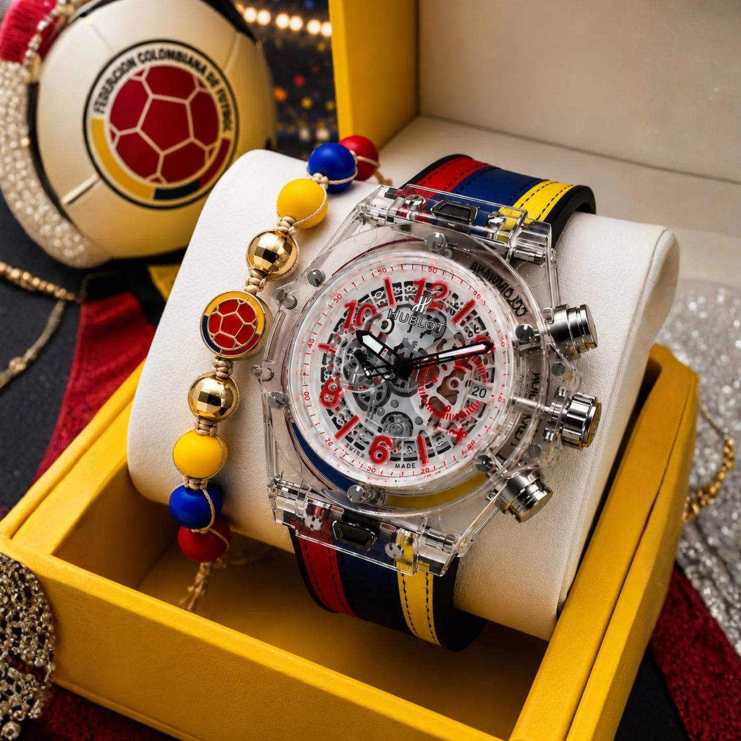 ¡Nuevo! Combo Mundialista ⚽🎉 Reloj + Pulsera + Estuche de lujo