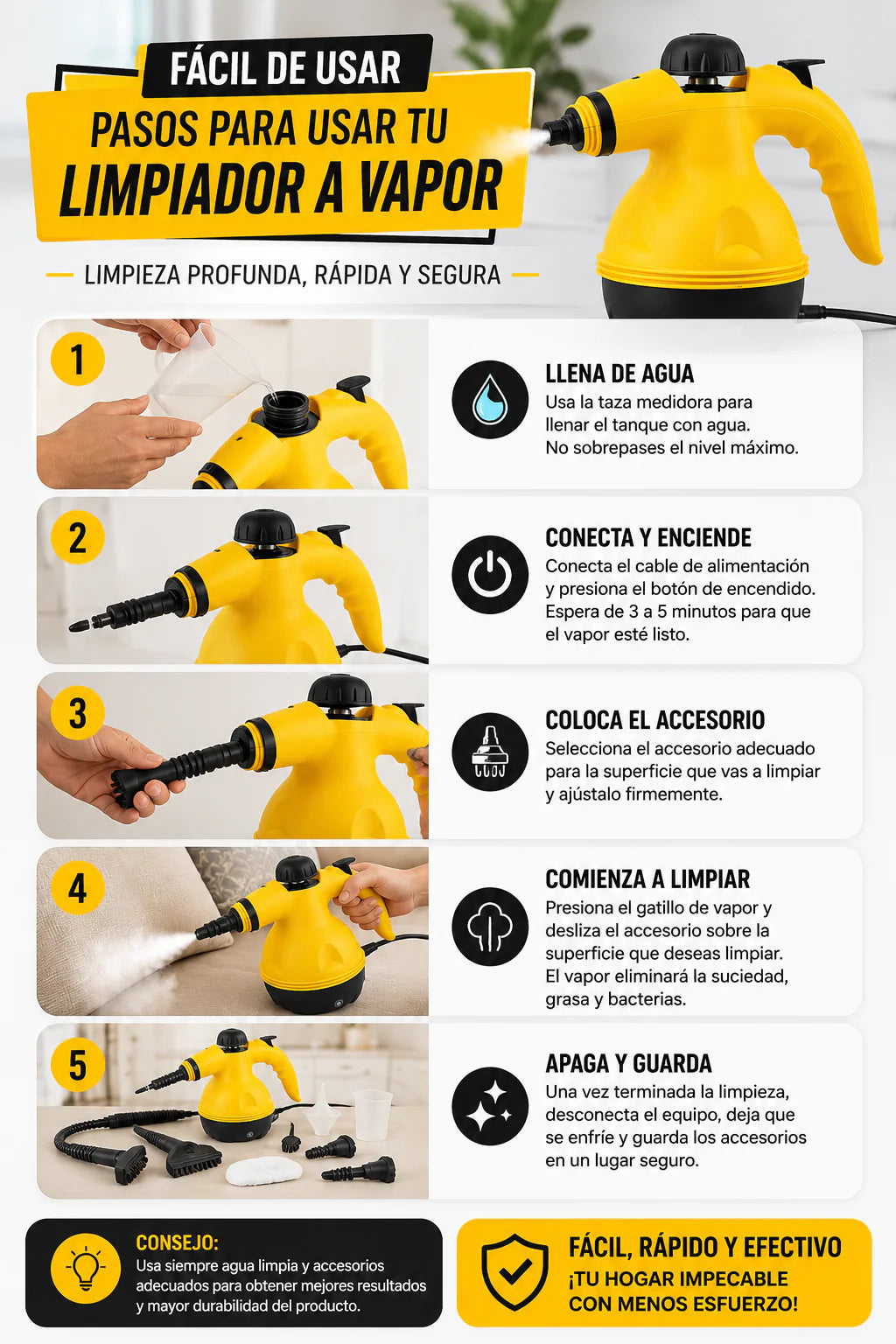 limpiador a vapor eléctrico multifunción