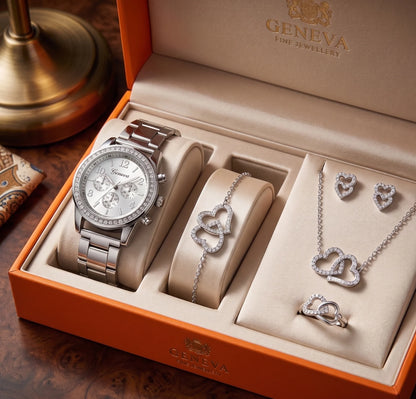 ¡Nuevo! Set Luxury Mom® Reloj+Collar+Anillo+Pulsera+Aretes