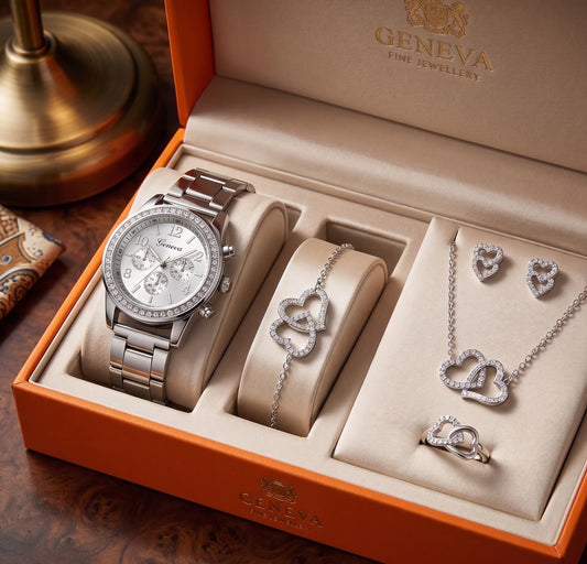¡Nuevo! Set Luxury Mom® Reloj+Collar+Anillo+Pulsera+Aretes