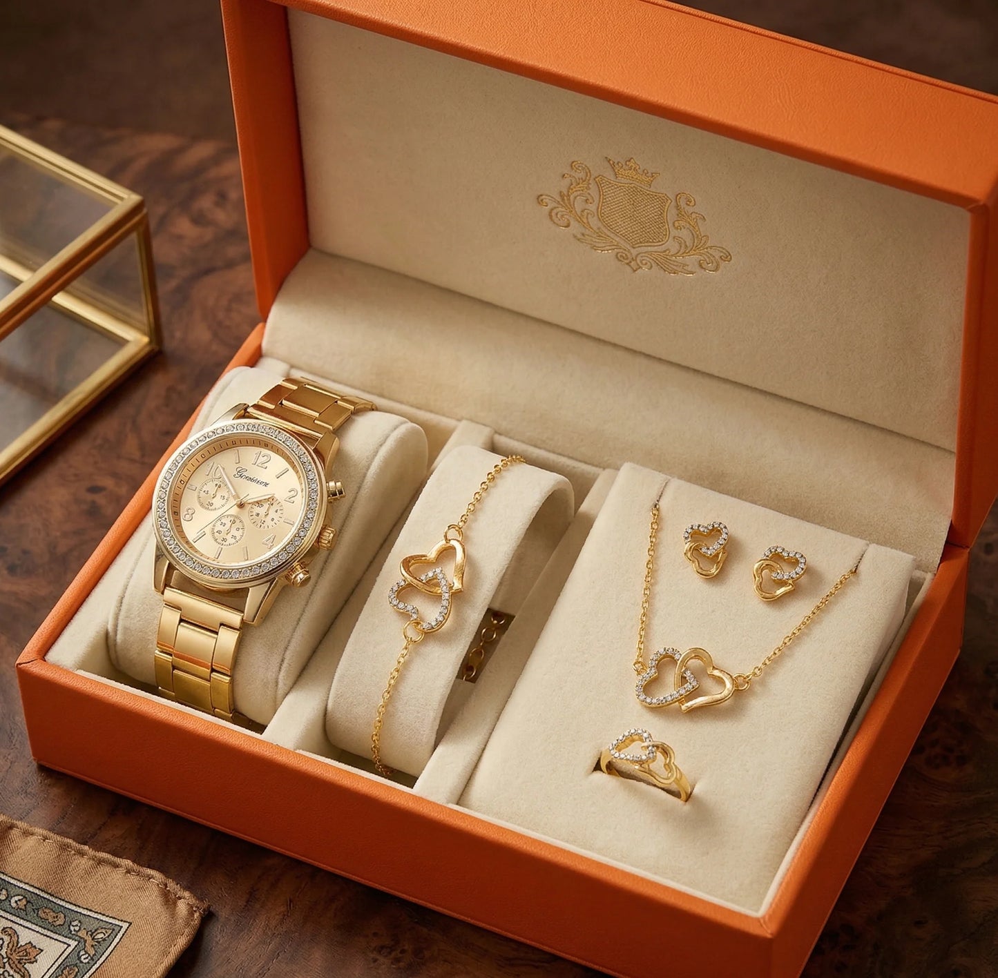 ¡Nuevo! Set Luxury Mom® Reloj+Collar+Anillo+Pulsera+Aretes