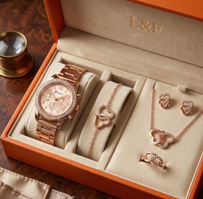 ¡Nuevo! Set Luxury Mom® Reloj+Collar+Anillo+Pulsera+Aretes