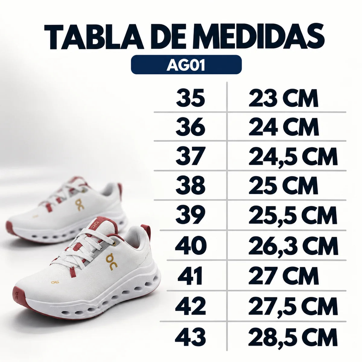 Tabla de medidas NOVA CLOUD AG01 tallas 35 a 43