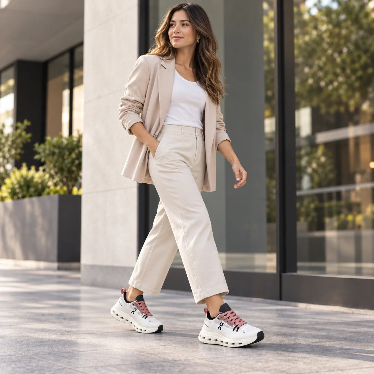 NOVA CLOUD tenis blanco rosado para caminar